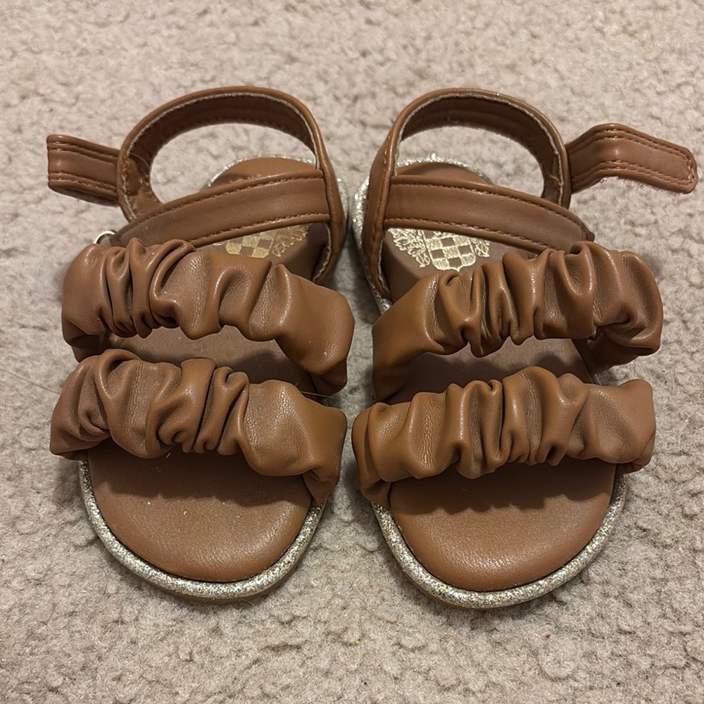 Vince Brown Ruched Sandals with Adjustable Ankle Strap